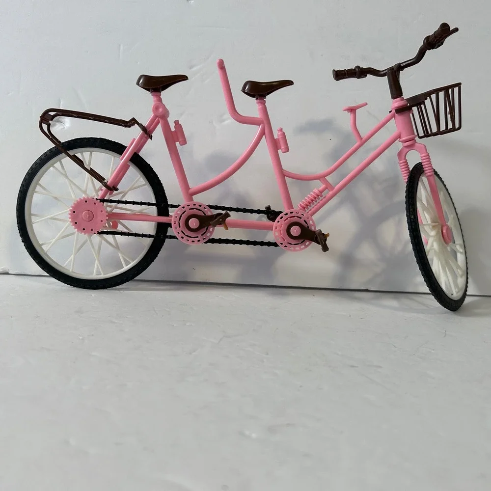 New Pink Tandem Bicycle for 11.5 Inch Fashion Dolls Two Seater Bike with Basket